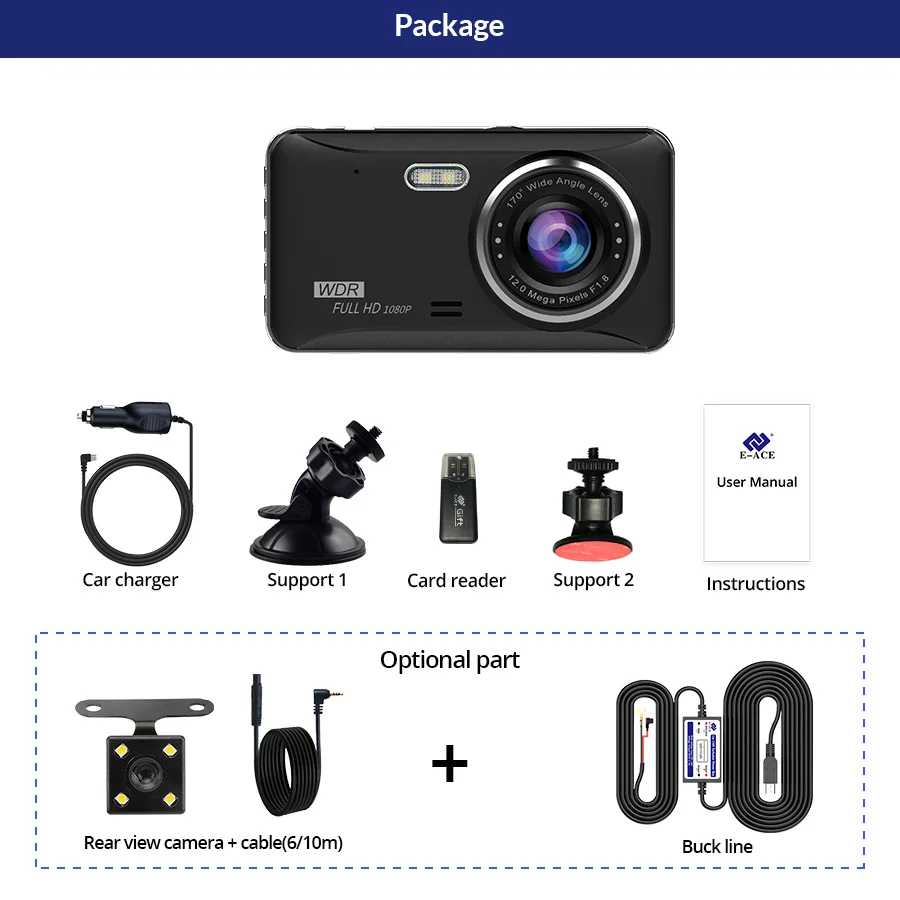 E-ACE Автомобильный видеорегистратор 4 0 дюймов FHD 1080P автоматическая