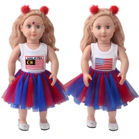18 inch american doll girls clothes red blue flag dress newborn baby toys accessories fit 40 43 cm boy dolls gift c946