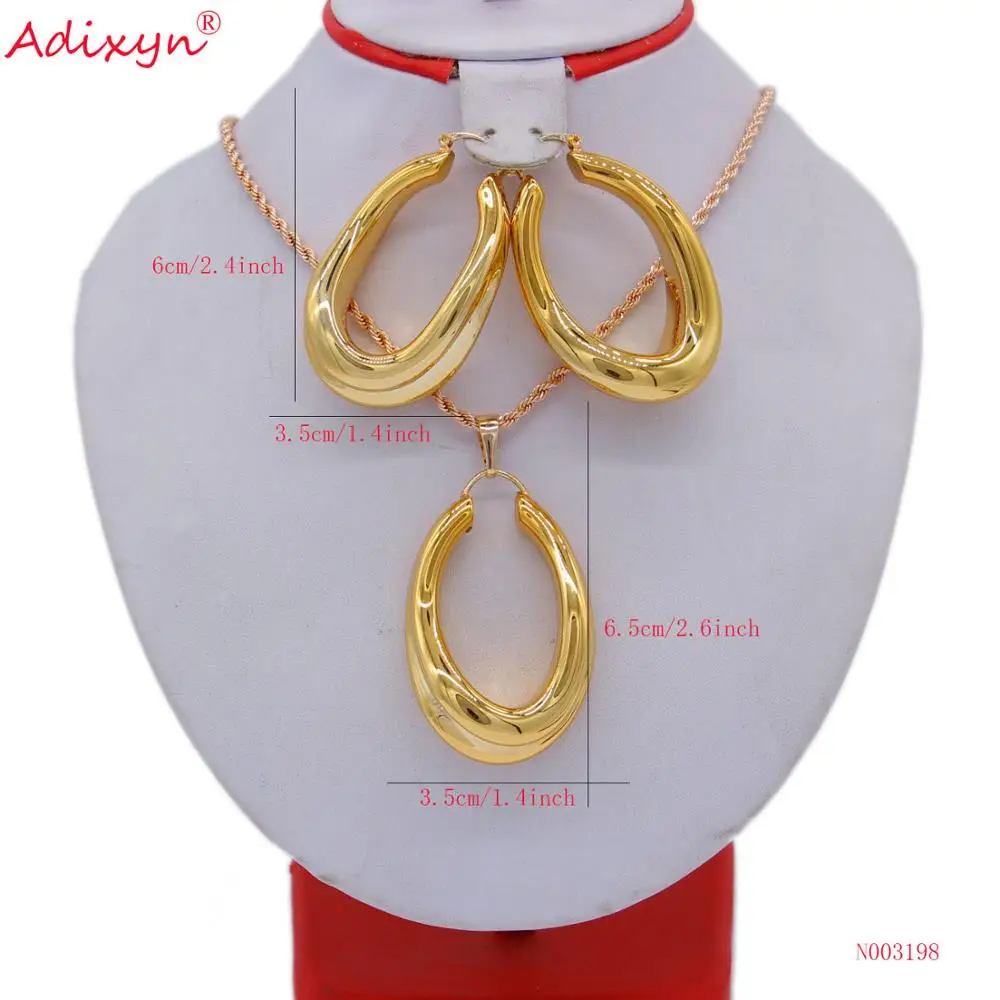 Adixyn Irregular Rose Gold Color Jewelry Sets Hollow Round Necklace&ampEarring&ampPendant For Women/Girls Birthday Party Gift N03198 |