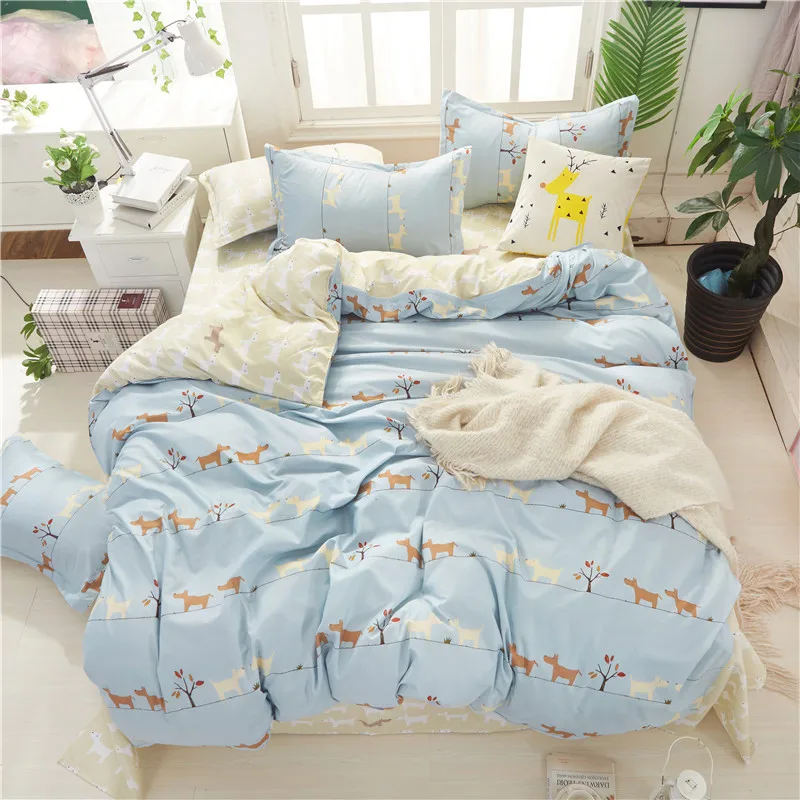 Простое постельное белье розового и зеленого цвета в горошек с оленем Комплект