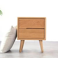 solid wood household goods bedside table double drawing white oak furniture modern minimalist bedroom bedside cabinet storage