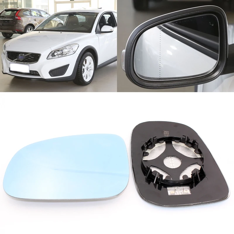 

For Volvo C30 S40 S90 Car Side View Door Wide-angle Rearview Mirror Blue Glass With Base Heated 2pcs