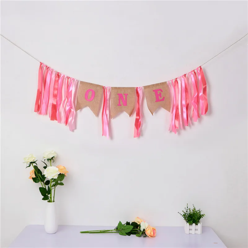 Новинка 1 комплект детский Baby Shower баннер 1th один флаг розовый День рождения
