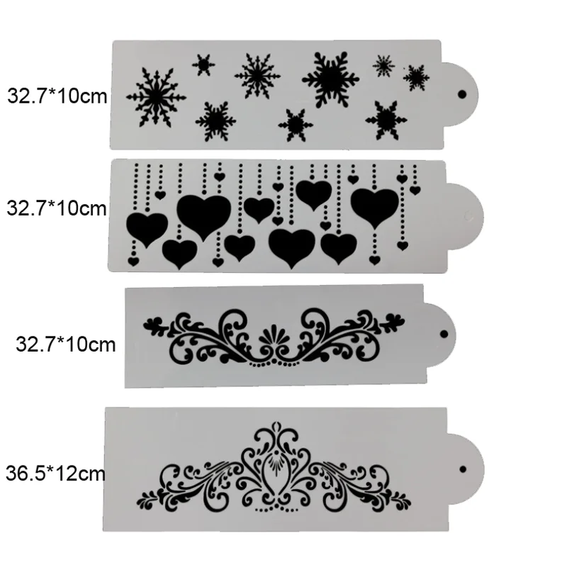 4 шт. Трафареты со снежинками и с украшением в виде сердечек живопись шаблон