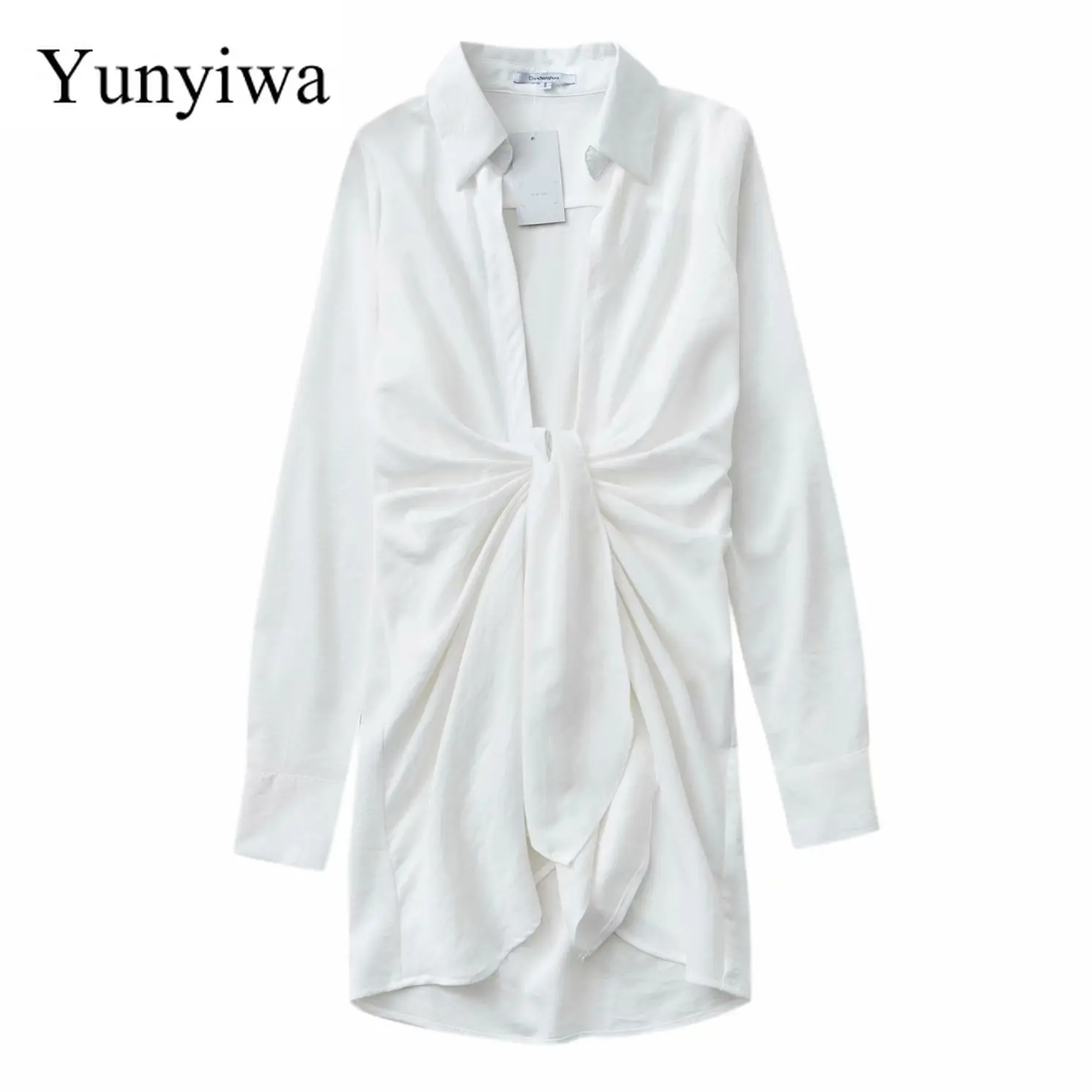 Новое асимметричное платье-рубашка с v-образным вырезом плиссированное платье на