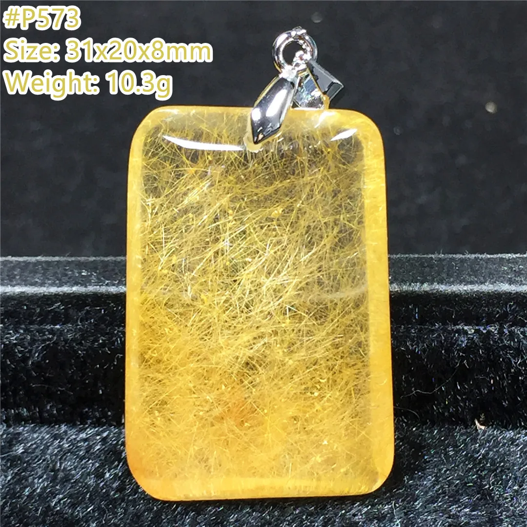 

Top Natural Gold Rutilated Quartz Pendant For Women Man Reiki Crystal Love Wealth Luck Gift Beads Silver Gemstone Jewelry AAAAA