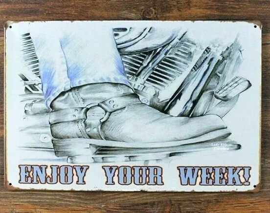 

Vintage Motorcycle Sign Enjoy Your Week Coffee Bar Wall Sign