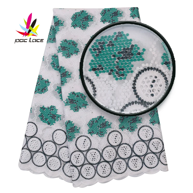 Новейшие африканские зеленые вышитые хлопковые кружева с камнями кружевные
