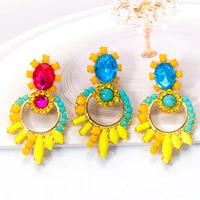 new round colorful metal crystal dangle earrings statement luxury drop ear ring fashion jewelry accessories for women wholesale