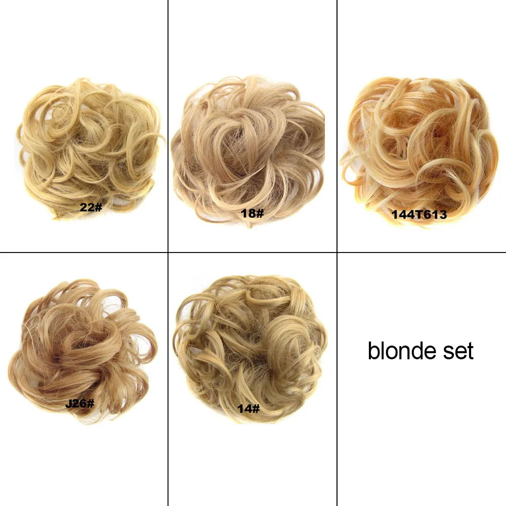 blonde set Jeedou 1 Набор эластичных волос шиньон синтетический бублик для волос пучок подушечка кудрявая канатная Резиновая лента шиньоны - Цвет: blonde set
