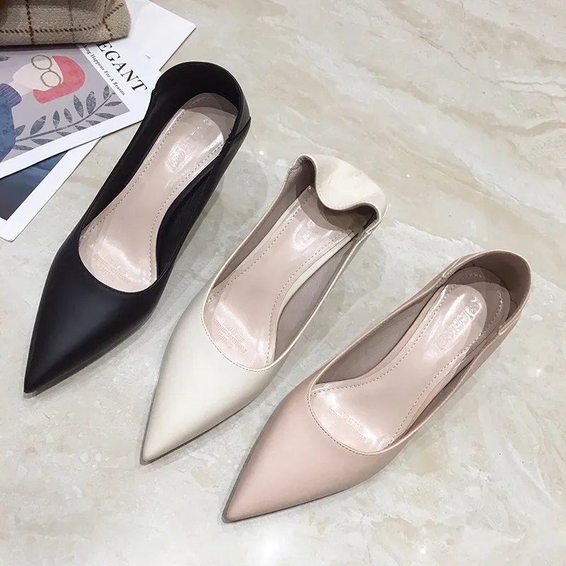 

Women Shoes Fashion Pointed Toe Pumps Leather Dress High Heels Comfort Soft Material Wedding Party Shoes 5.5/7.5cm Heel Height