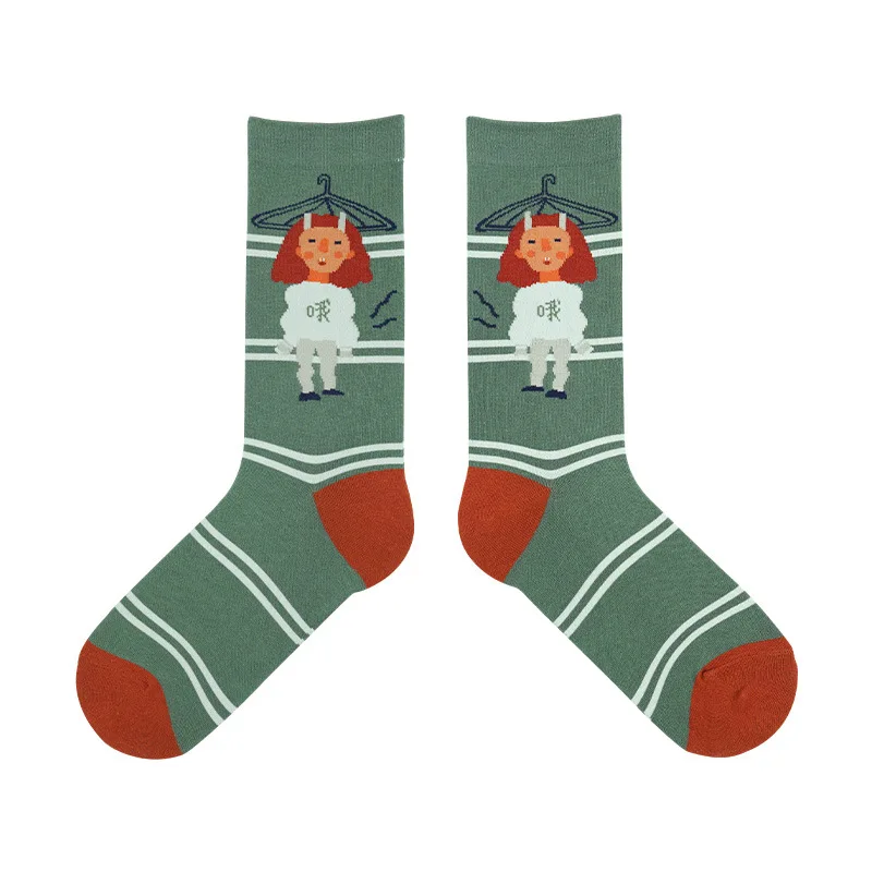 

Crew Socks Women Cartoon Woman Sock Funny Illustrations Print Soft Sox Ladies Autumn Winter Classic Cute Lady Calcetines Hombre