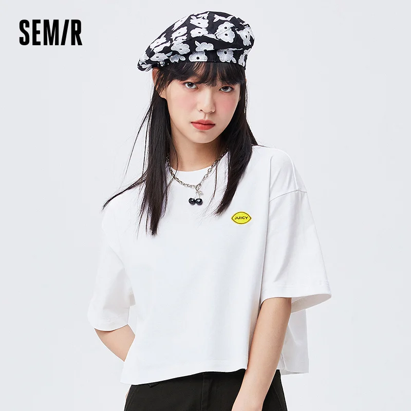 

SEMIR Short Sleeve T-Shirts Women'S Short Tops Fun Fruit Print Embroidered Summer 2021 New Trend All-Match T Shirt
