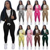 adogirl casual two 2 piece set long sleeve hooded zipper jackets and pants women solid tracksuit autumn sweatsuit outfits 2021