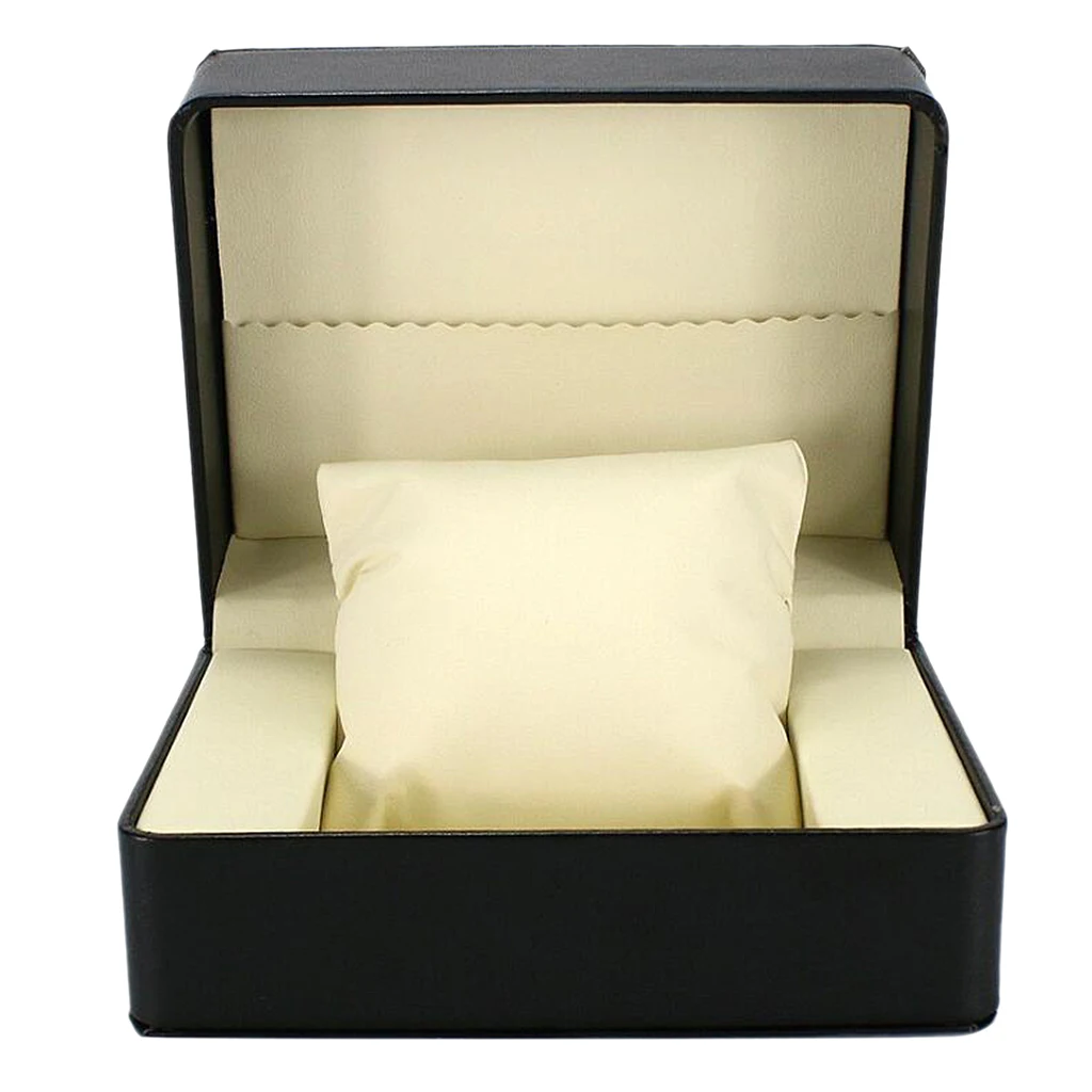 Черный из кожи пу однобортная слот часы чехол для браслета часов, часы с коробкой Органайзер подарок 14x11x7 см