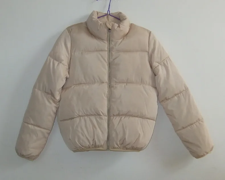 khaki Korobov Harajuku однотонные короткие женские парки корейские однотонные зимние куртки с длинным рукавом теплые пальто на молнии с воротником-стойкой 79039 - Цвет: khaki