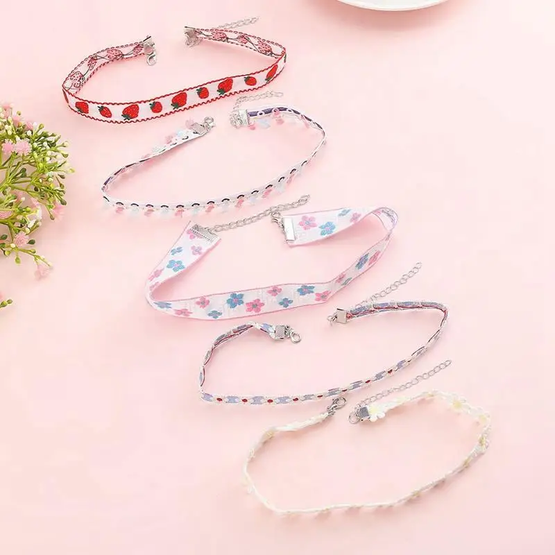 

5PCS Korea Style Choker Necklace For Women Adjustable Dainty Handmade Ribbon Necklace Gothic Choker Femme Chain Jewelry Gifts