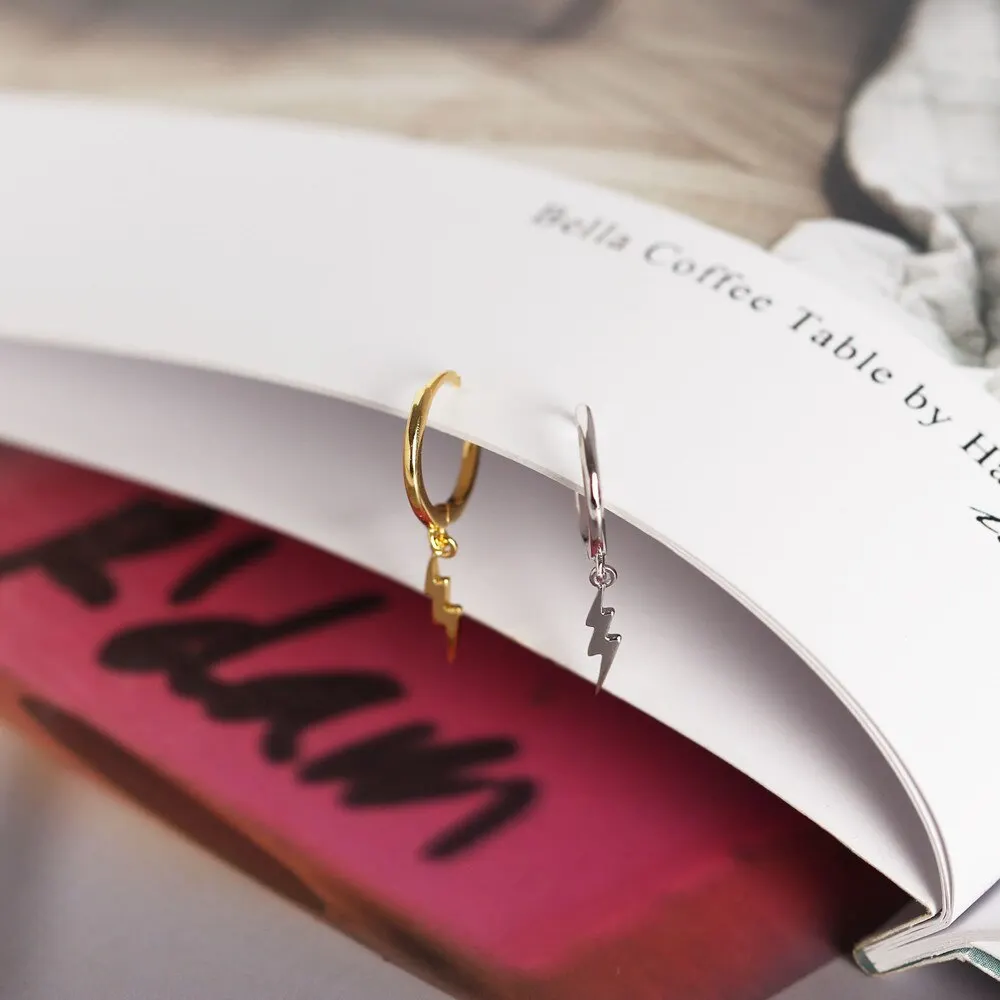 

A00234 Anniversary 925 Sterling Silver Lightning Trendy Pendant Tassel Stud Earrings for Women Party Ear Hoop Fine Jewelry