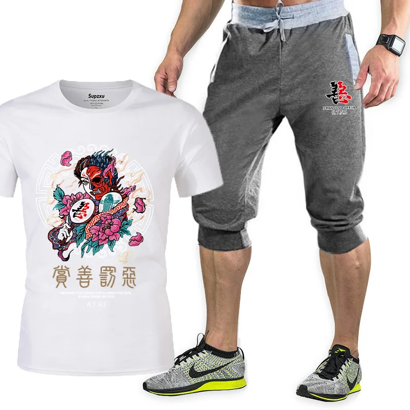 

Brand men's sportswear short-sleeved football training suit summer T-shirt + shorts sports 2-piece set