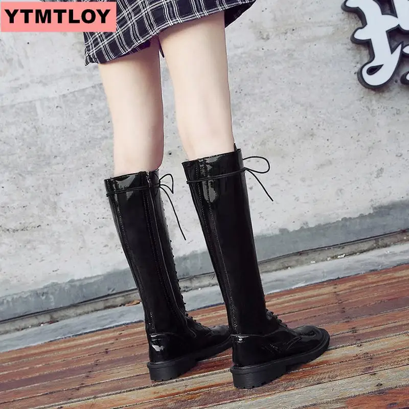 Лидер продаж Сезон весна-осень Модные женские сапоги до колена на шнуровке Цвет