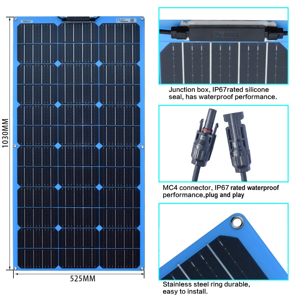 New 200W 100W Solar Panels Kit 18V Monocrystalline High Efficiency Flexible Photovoltaic Panel Power System Zonnepaneel | Электроника