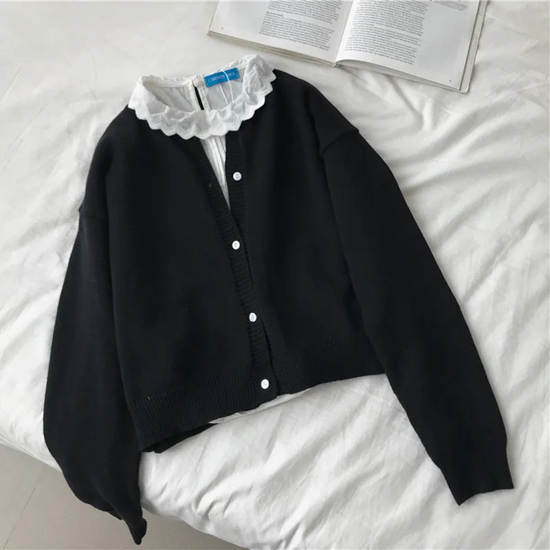 2019 весенне-осенний Однотонный свитер в Корейском стиле с круглым вырезом женские