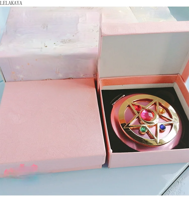 

Anime Pink Moon Moonlight Action Figure Folded Mirror Pink Metal Crystal Star Cosmetic Makeup Mirrors Cosplay Gifts toy New