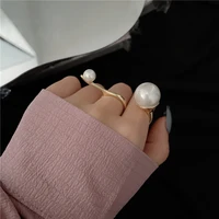 u magical exaggerated oversize gold color undulation imitation pearl ring for women open metallic index finger ring jewellery