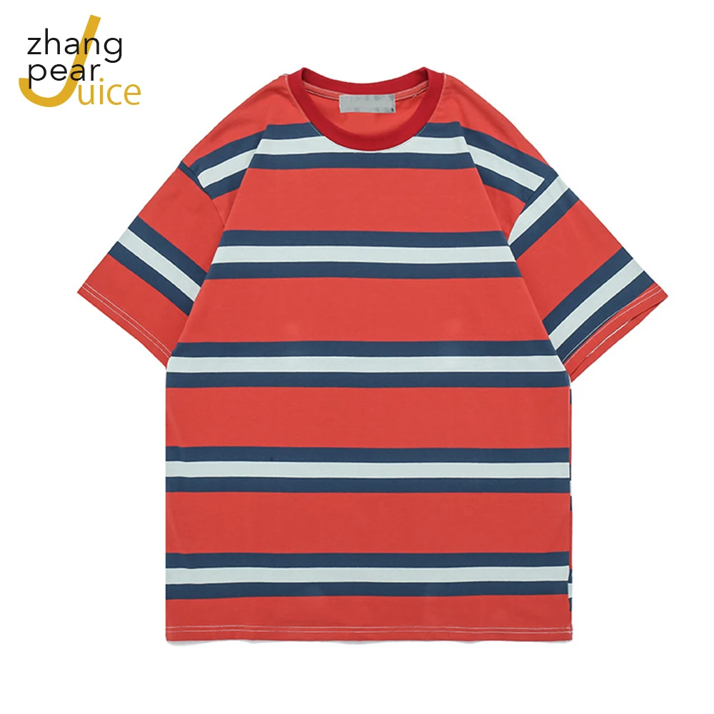 

Men Fashion Casual Loose Cotton T-Shirts Men Stripe Print Tee Top Men O Neck Short Sleeve T-Shirt Street Wear