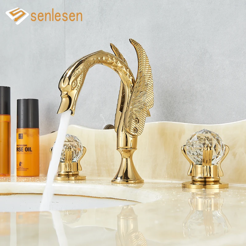 Senlesen 3 шт. бассейна кран золотистого чистого цвета двойной ручки в форме
