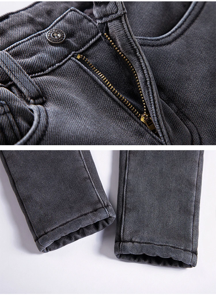 

2020 Winter Warm 16-28years Old Jeans for Women High Casual Skinny Pecil Pants Black Gray