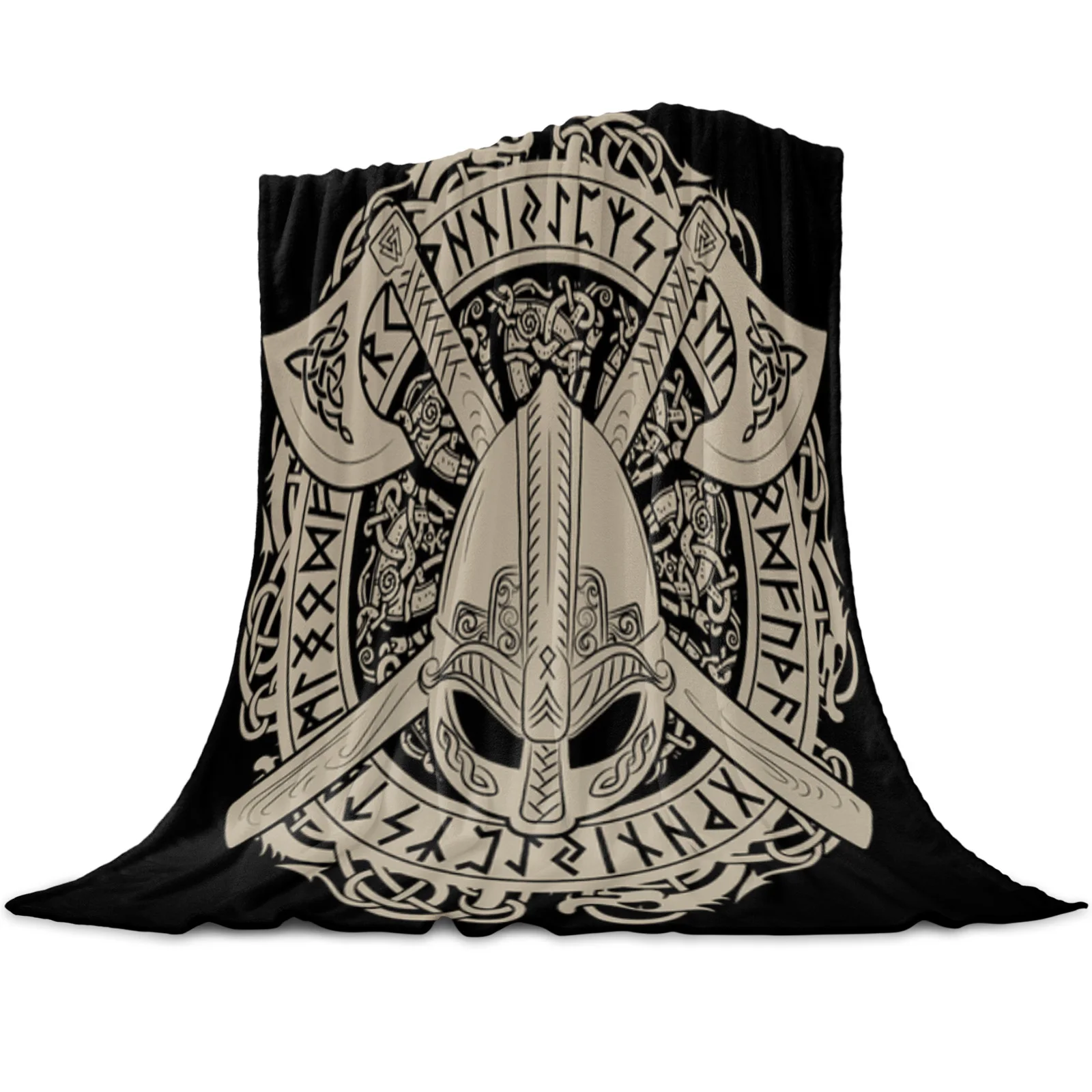 

Viking Helmet Totem Throw Blanket for Sofa Christmas Decoration Bedspread Portable Microfiber Flannel Picnic Blanket