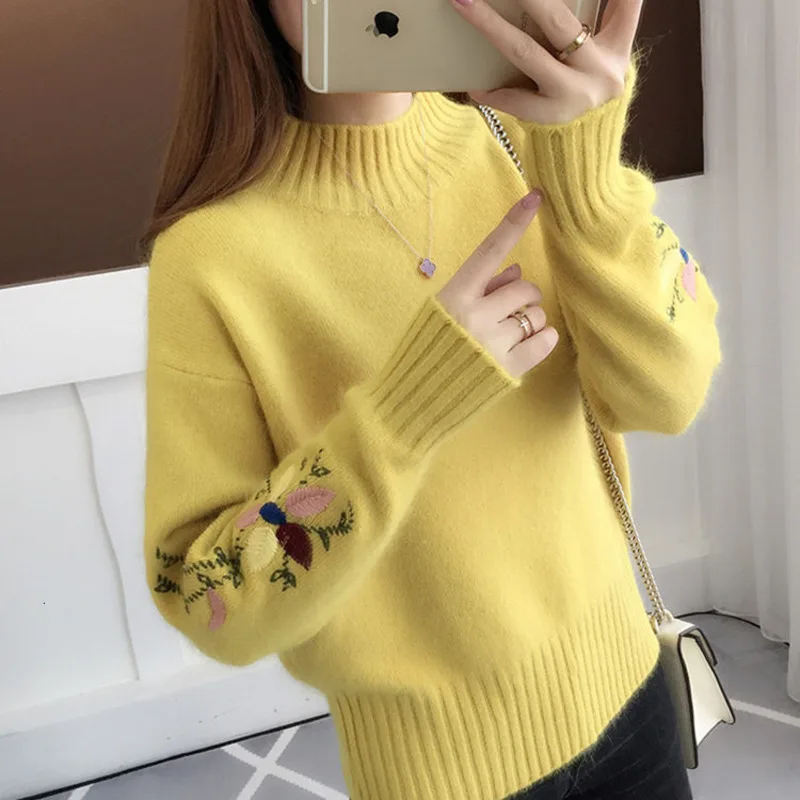 

Women Knitted Sweater Floral Embroidery Thick Sweater Pullovers 2020 Autumn Winter New Long Sleeve Sweaters Female Jumper