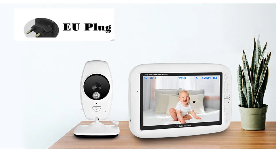 EU Plug 7 дюймов 720P беспроводной видео няня детский монитор с высоким разрешением ночного видения до 4 камер парные Детские камеры датчик температуры - Цвет: EU Plug
