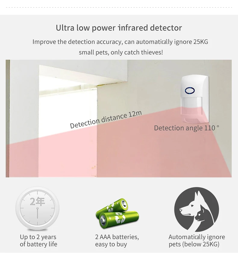 Angus 433mhz Wireless Anti Pet Detector PIR Detector Motion Sensor for DIY Wifi GSM Home Intruder Burglar Alarm System 8PC UNIT enlarge