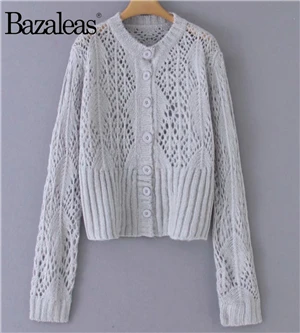 C54 grey 1317 Bazaleas Франция белый выдалбливают Женский свитер центральные значки Kintted Carfigans harajuku винтажное Женское пальто повседневная Прямая - Цвет: C54 grey 1317