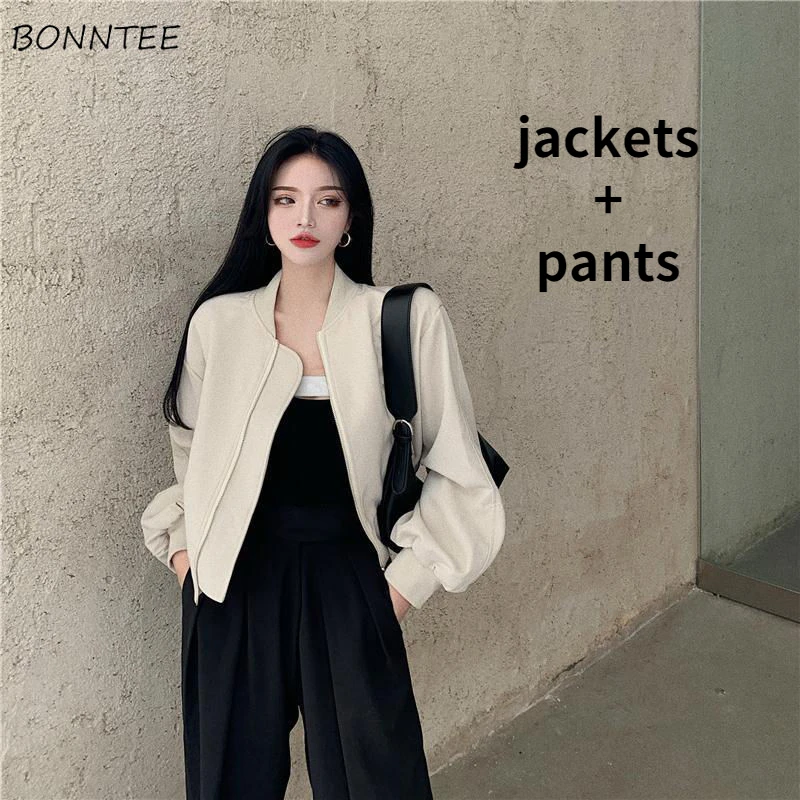 

Pant Sets Women Solid Vintage All-match Fashion Autumn New 2 Pieces Korean Style Female College Streetwear Loose Temperament Ins