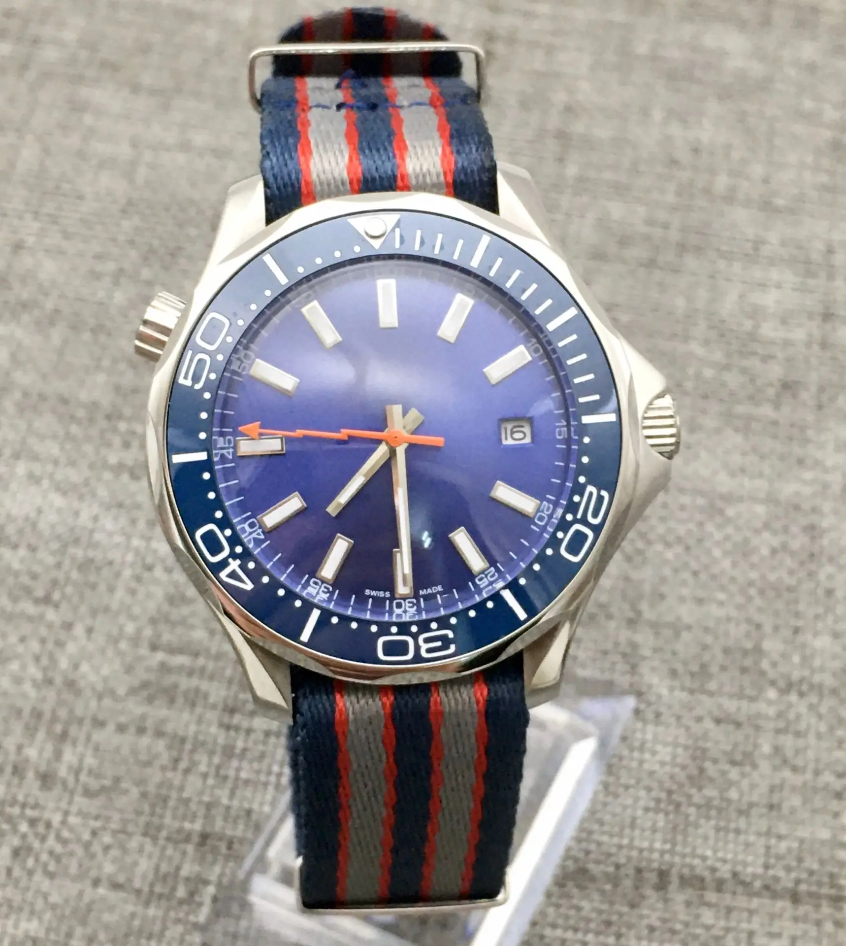 41MM blue dial Solid steel shell New Watch Men Automatic Mechanical Clock Fashion Sport Watch Watches Mens Nylon strap