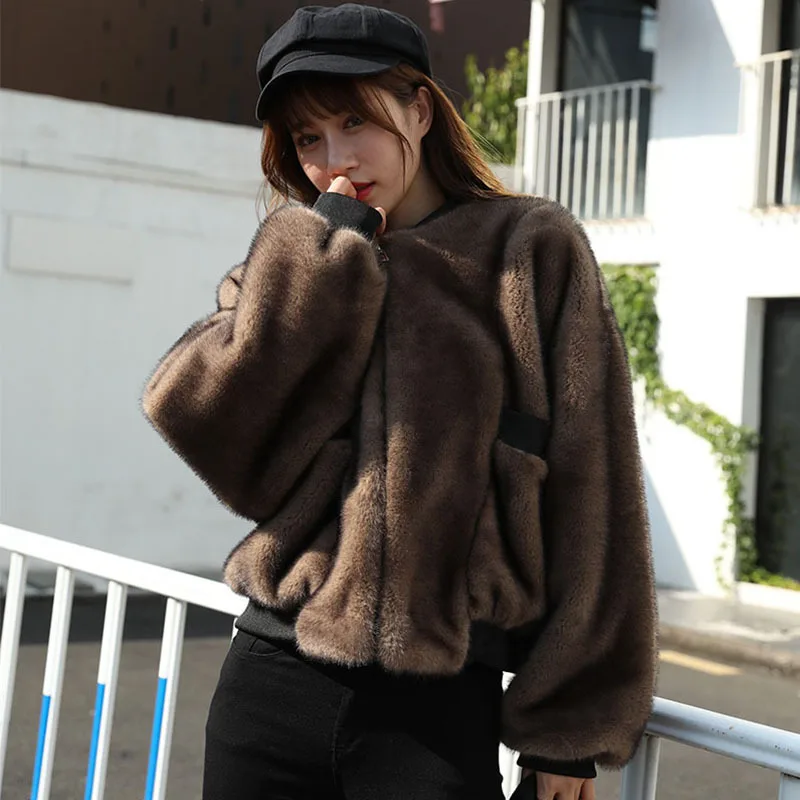 

Autumn New Artificial Mink Fur Coat Women's Young Fashion Fur Integrated Mixed Marten Overcoats Silver Gray Jacket High Street