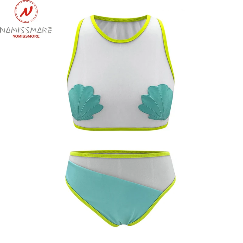

Beach Style Women Summer Swim Bath Set Mesh Patchwork See Through Sleeveless Backless Print Short Top+Elastic Waist Briefs