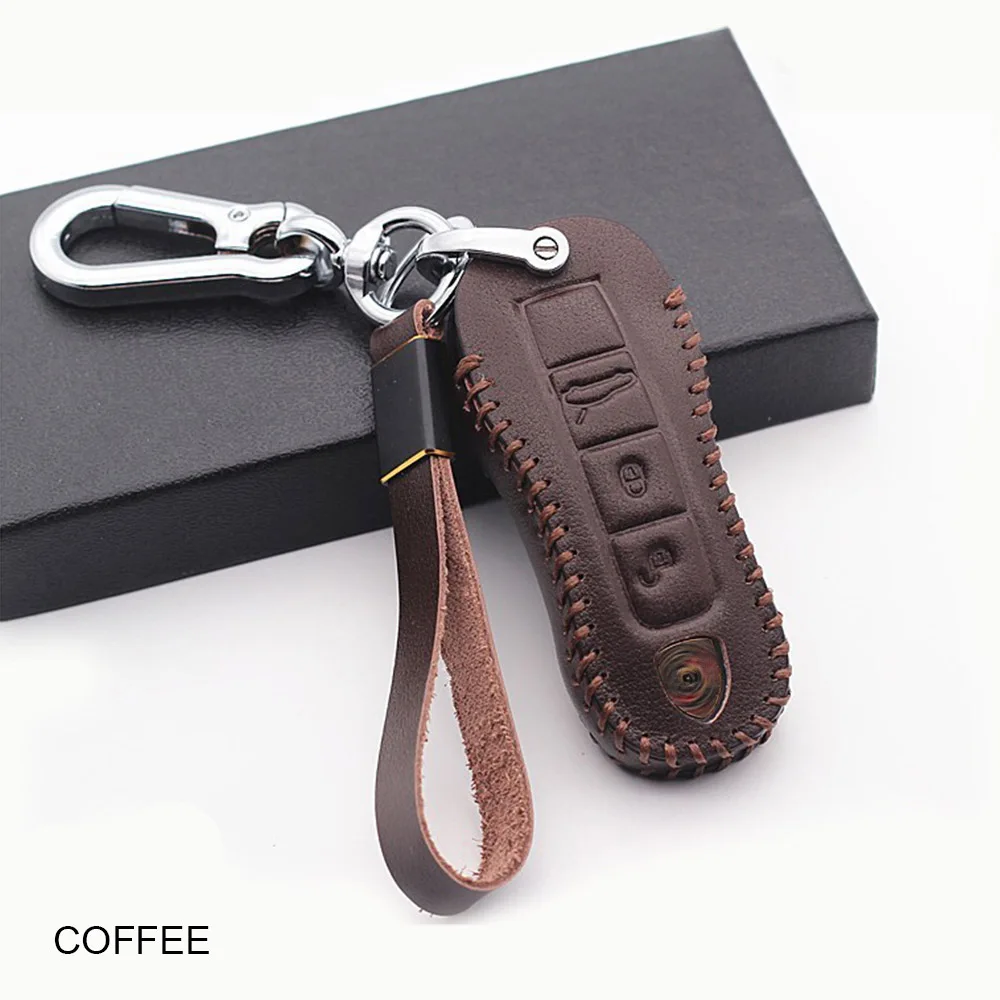 coffee Чехол-держатель из натуральной кожи для автомобильных ключей, чехол-кольцо для Porsche Macan 911 Panamera Cayenne, защитный чехол-сумка - Название цвета: coffee