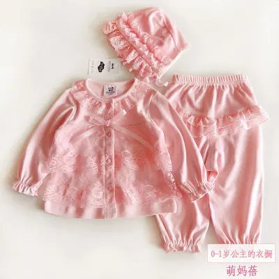 pink set 3 pcs Одежда для новорожденных девочек 0-3 месяцев, 3 предмета, милый комплект, 1 день рождения,, одежда для малышей, детская шапка, повязка на голову, Кружевной Костюм для малышей 0, 12 - Цвет: pink set 3 pcs