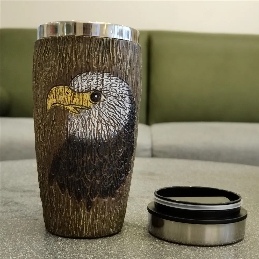 

New Eagle Head Office Water Cup Stainless Steel with Resin Liner Double Insulation Cup Portable Mug with Cover