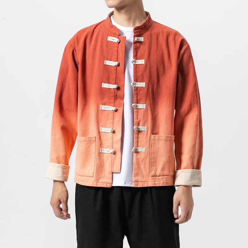 

2019 autumn and winter new Chinese style gradient washed old jacket Retro national tide Tang suit jacket male youth
