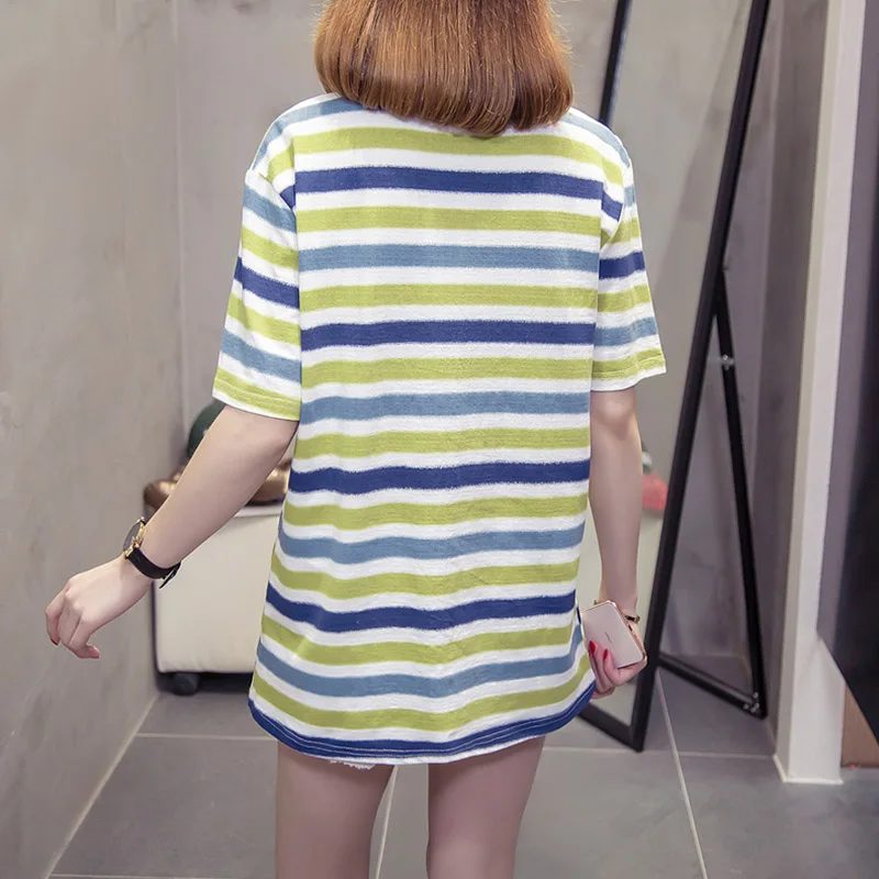 

Willstage Large tops 4XL Oversize t shirt women Stripe short sleeve casual T-shirts plus size Tee 2020 Summer Clothes