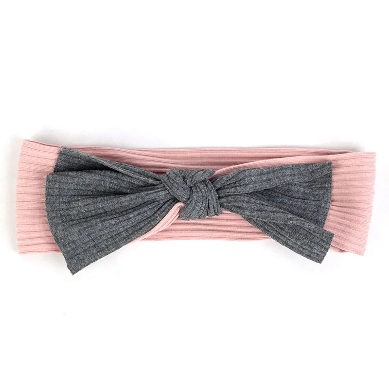 Dark gray Pink Geebro для новорожденных из хлопка на подкладке для маленьких мальчиков и девочек в рубчик и повязка на голову для детей, подарок для ребенка, мягкая эластичная бантом головной убор-лента для волос аксессуары - Цвет: Dark gray Pink
