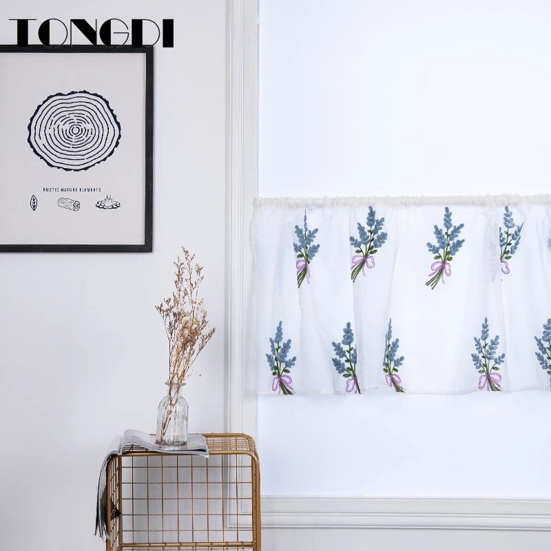 Домашние кухонные шторы TONGDI короткие ярусы Мультяшные Цветочные вышитые белые