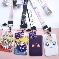 anime kawaii cartoon moon cat lanyard wristband credit card id holder bus pass staff name tag badge holders for girls
