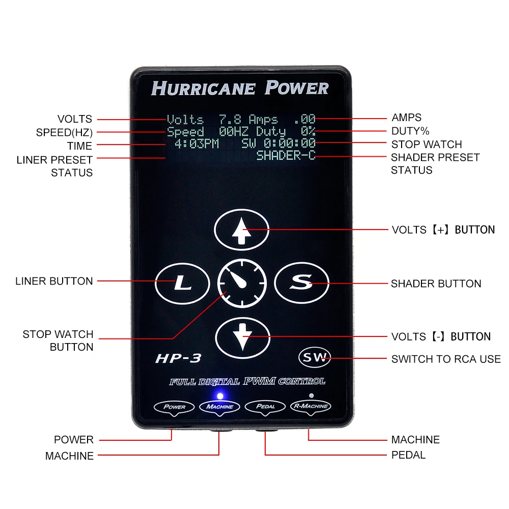 Блок питания для татуировок HURRICANE третьего поколения аппарат HP-3