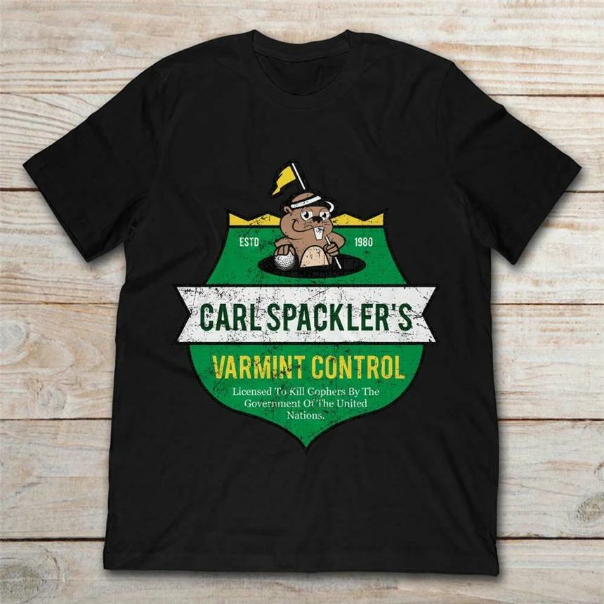 Фото Carl Spackler'S Varmint control Estd 1980 веселая черная футболка с принтом Gopher Caddyshack крутые топы